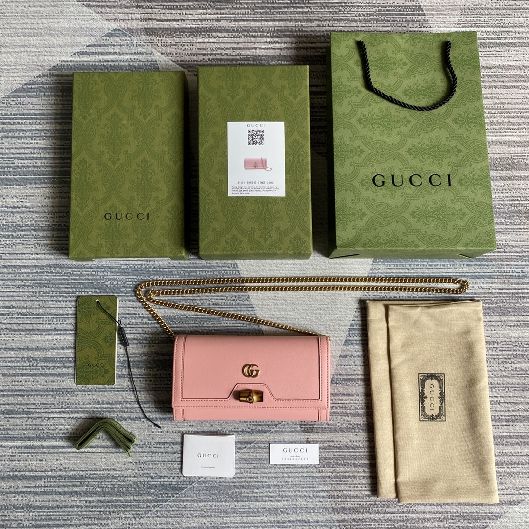 Gucci Diana Chain Wallet With Bamboo 658243 Pink